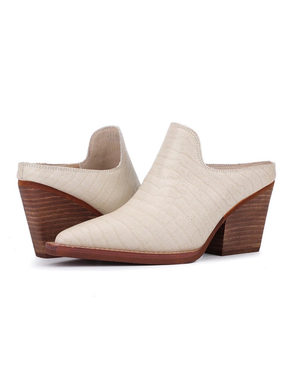Kaanas Brunello Ivory Cream Croc-Patterned Pointed Toe Mules Booties